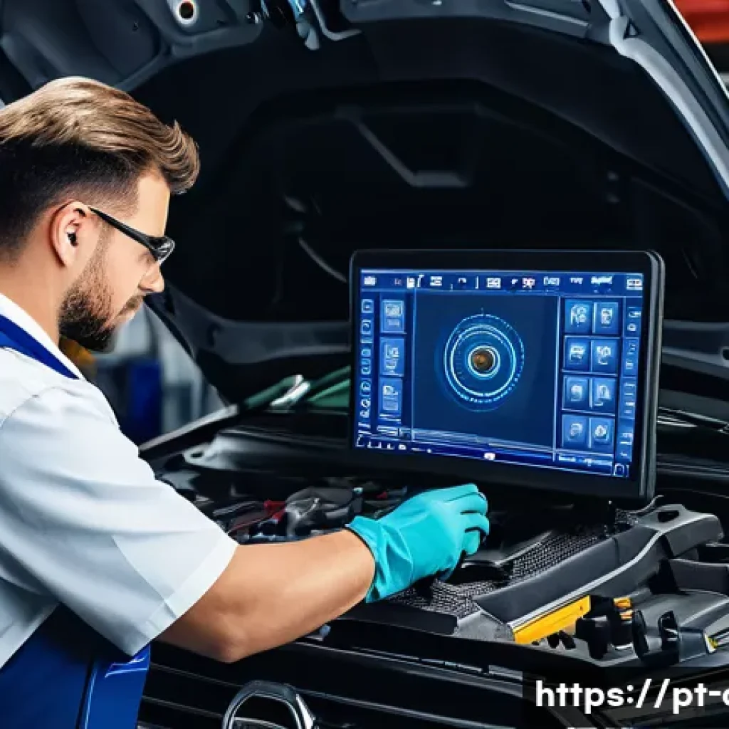 자동차정비 자격증과 자동차 튜닝과의 관계 - A professional automotive technician in a modern workshop environment, carefully diagnosing a car&rsquo;s ...