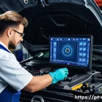 자동차정비 자격증과 자동차 튜닝과의 관계 - A professional automotive technician in a modern workshop environment, carefully diagnosing a car&rsquo;s ...