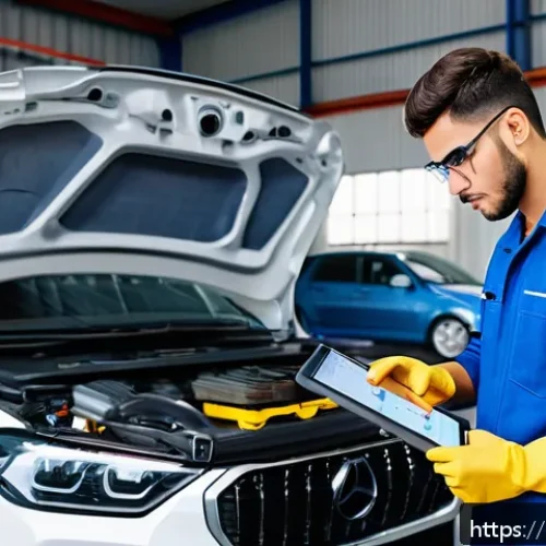 자동차정비 자격증 취득 비용과 예상 투자 시간 - A young Brazilian automotive mechanic in a modern workshop, wearing a clean blue coverall uniform an...