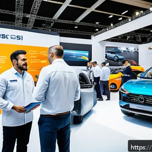 자동차정비사로서 네트워크를 확장하는 방법 - A vibrant automotive trade fair scene in S&atilde;o Paulo, Brazil, showing diverse mechanics and industry p...